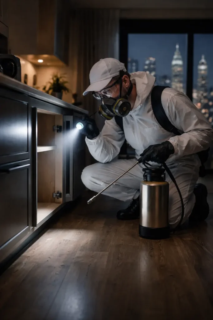 pest control technician at night